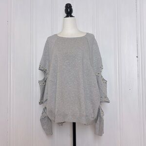 ZARA Oversized Light Gray Cotton Sweater with Pearl Details